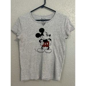 Disney Mickey Mouse Juniors Size M (7-9) Grey V Notch Neck Short Sleeve T Shirt
